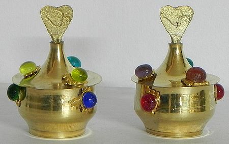 Two Stone Studded Brass Kumkum Containers