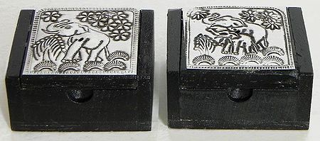 Set of 2 Wooden Kumkum Containers
