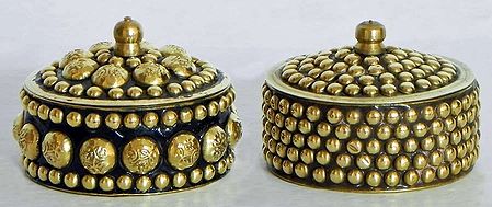 A Pair of Brass Kumkum Container