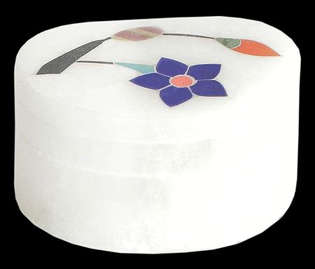 Marble Kumkum Container with Inlay Work