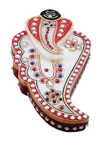 Marble Kumkum Container with Ganesha Face