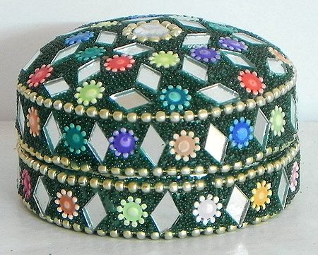 Multicolor Kumkum Containers with Mirror Work