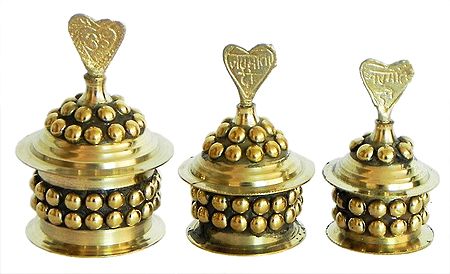 Three Brass Kumkum Container