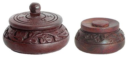 Pair of Carved Wooden Kumkum Conatainers