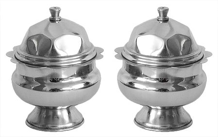 Pair of Stainless Steel Haldi, Kumkum Containers with Lid