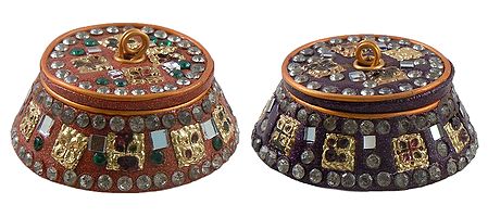 2 Decorative Lac Kumkum Containers