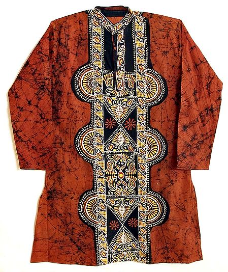 Rust Batik Kurta with Front Design