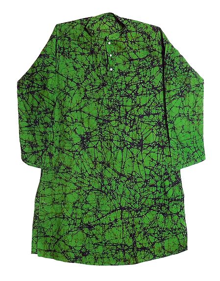 Green Batik Cotton Kurta for Men