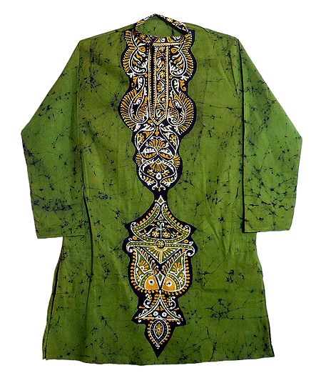 Olive Green Batik on Mens Cotton Kurta