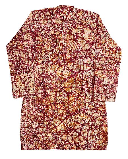 Red and Yellow Batik on Off-White Cotton for Men