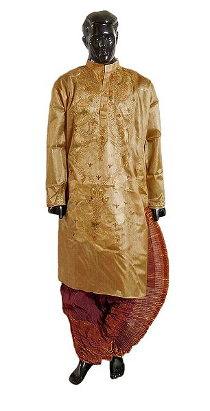 Ready to Wear Maroon Dhoti with Embroidered Beige Kurta
