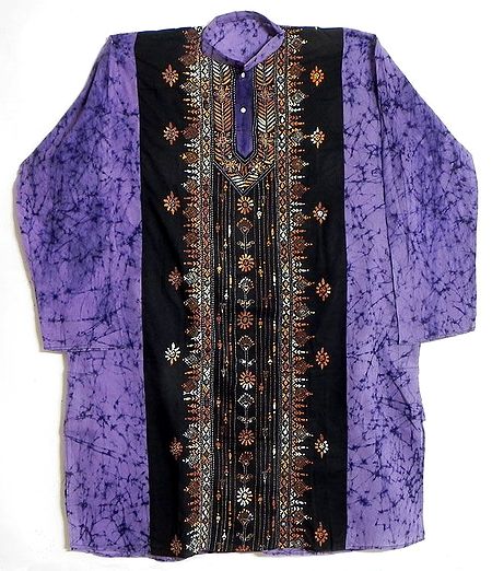Purple with Black Batik Kurta with Kantha Embroidery