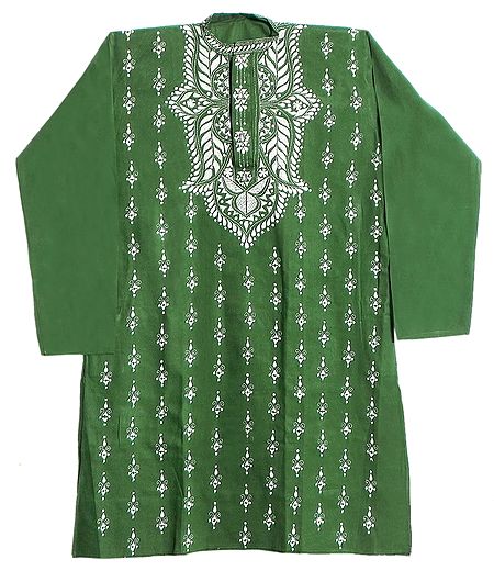 Kantha Embroidery on Green Kurta