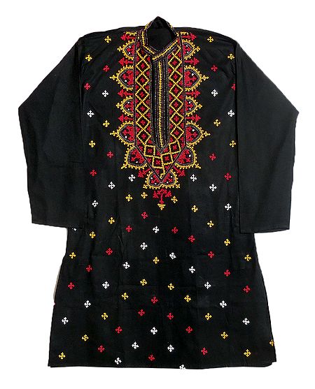 Gujrati Embroidery on Black Kurta