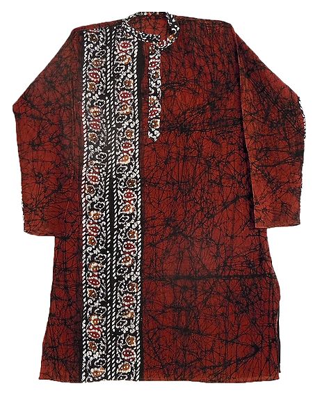 Batik on Red Cotton Kurta