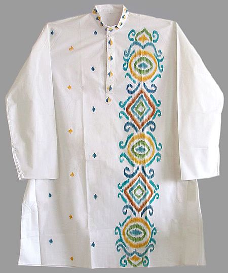 White Full Sleeve Long Kurta with Hand Painted Rangoli Design
