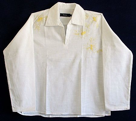White Short Kurta with Yellow Embroidery on Front
