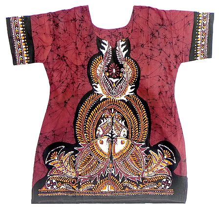 Red and Black Designer Batik Painted Kurta