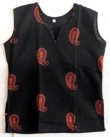Black Short Kurta with Embroidery