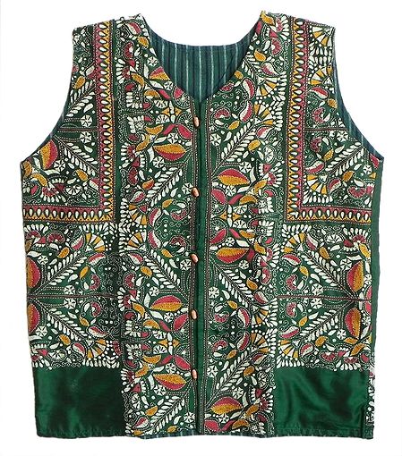 Kantha Stitch Green Silk Jacket