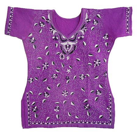 Kantha Stitch on Purple Cotton Kurti
