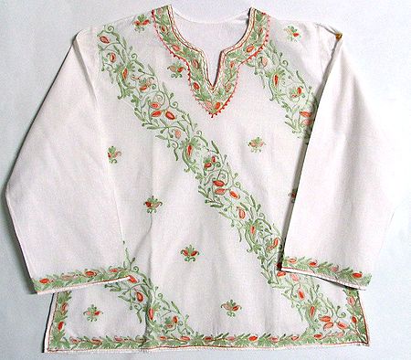 Kashmiri Embroidered Full Sleeve Short Kurta