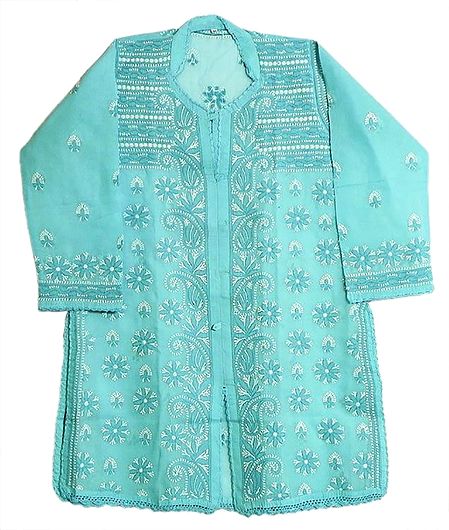 Light Blue Kurti with White Thread Embroidery