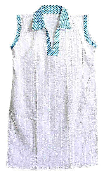 White Kurta with Blue Striped Collar