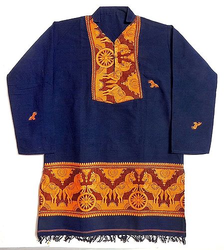 Dark Blue Full sleeve Kurta with Baluchari Weaved Design