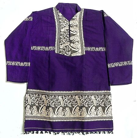 Dark Purple Full sleeve Kurta with Baluchari Weaved Design