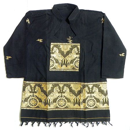 Black Full sleeve Kurta with Baluchari Weaved Design