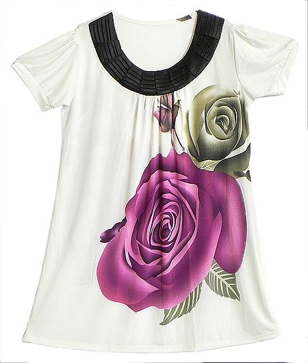 White Top with Printed Rose