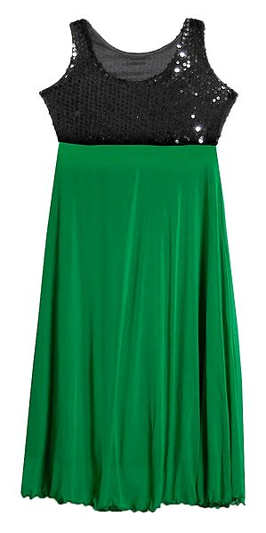 Green Lycra with Black Sequin Work Gown