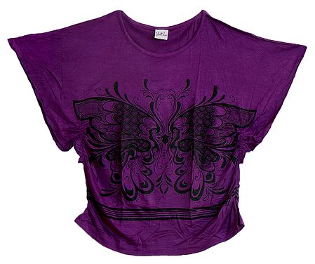 Black Butterfly Print on Purple Designer Top
