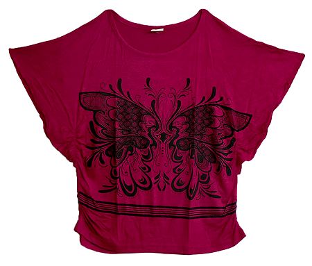 Black Butterfly Print on Red Designer Top
