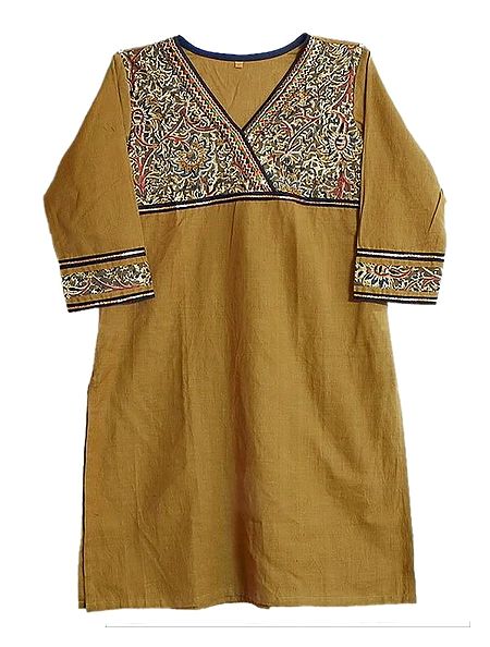 Chrome Yellow Kurta with Printed Black Cloth in Front
