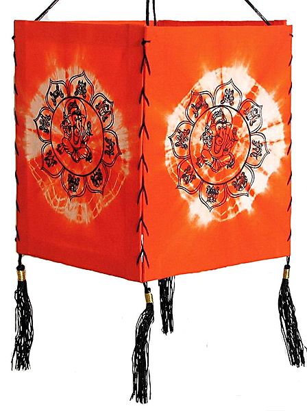 Hanging Tie and Dye Foldable Lamp Shade with Hand Painted Ganesha