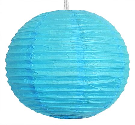Foldable Hanging Round Cyan Blue Paper Lamp Shade