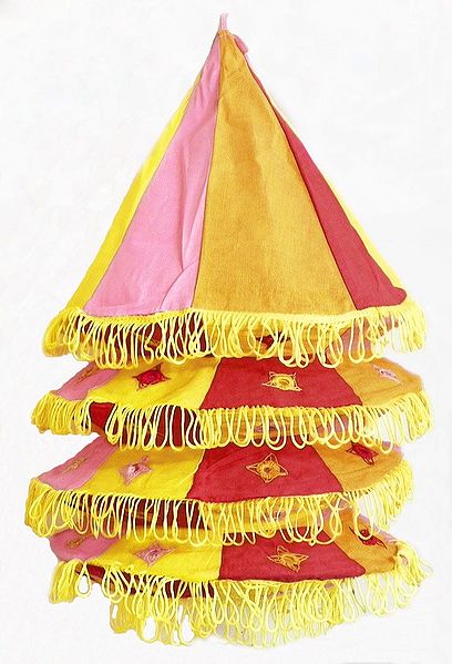 Multicolor Appliqued and Mirrorwork Foldable Hanging Cloth Lamp Shade
