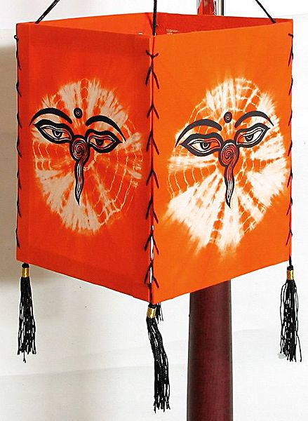Hanging Tie and Dye Foldable Lamp Shade with Hand Painted Shiva