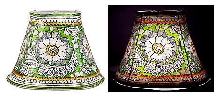 Leather Perforated Wall Hanging Lamp Shade with Colorful Hand Painted Flower Design