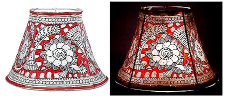Leather Perforated Wall Hanging Lamp Shade with Colorful Hand Painted Flower Design