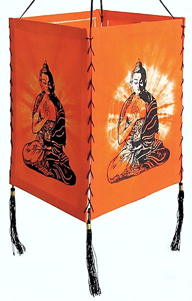 Hanging Tie and Dye Foldable Lamp Shade with Hand Painted Buddha