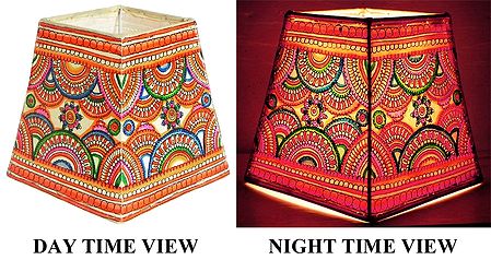 Leather Perforated Stand Lamp Shade with Colorful Hand Painted Kaleidoscope Design