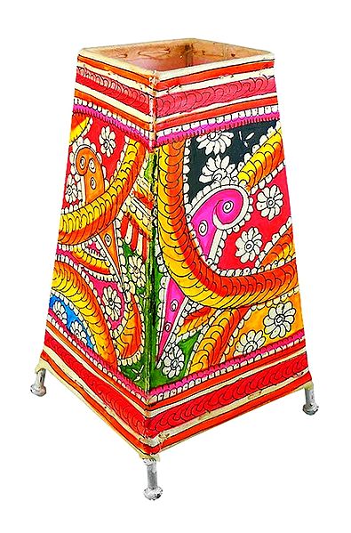 Leather Perforated Table Stand Lamp Shade with Colorful Hand Painted Peacock Design