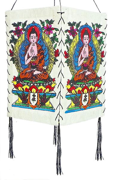 Hanging Foldable White Paper Lamp Shade with Colorful Buddha Print
