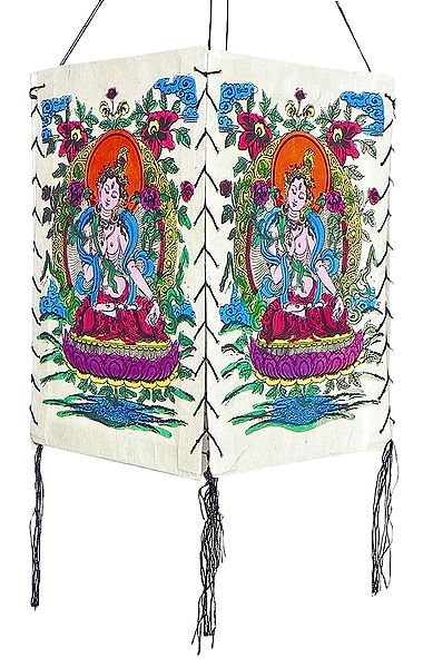Hanging Foldable White Paper Lamp Shade with Colorful Tara Print