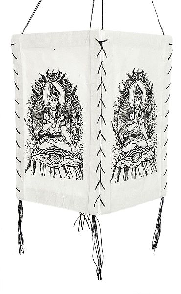 Hanging Foldable White Paper Lamp Shade with Shiva Print