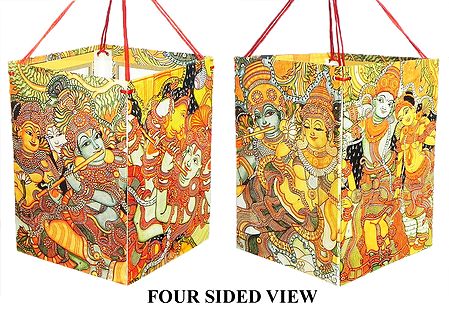 Hanging Foldable Paper Lamp Shade with Mural Print