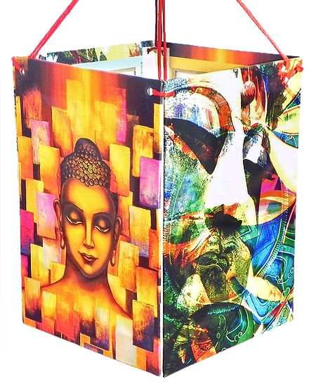Hanging Foldable Paper Lamp Shade with Buddha Print